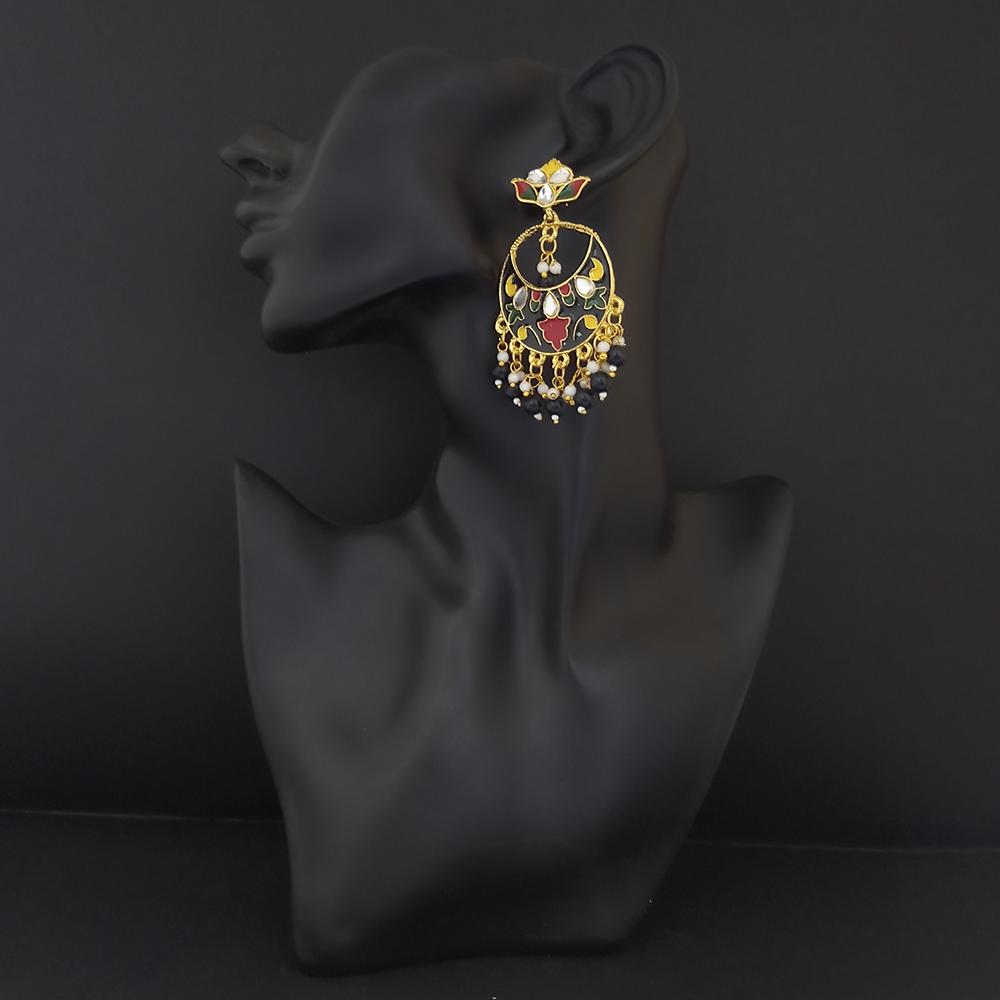 Kriaa Gold Plated Black Meenakari Dangler Earrings - 1314216H