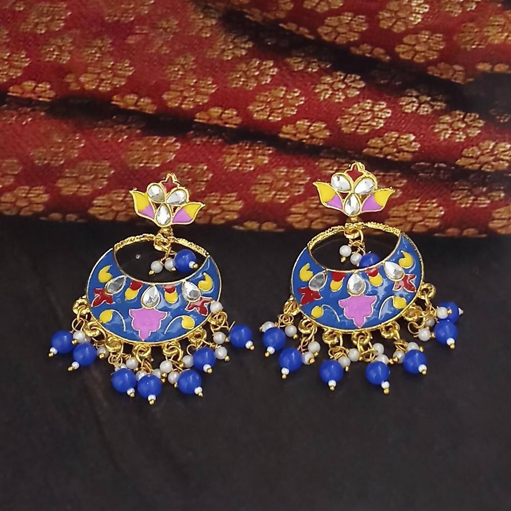 Kriaa Gold Plated Blue Meenakari Dangler Earrings - 1314216I