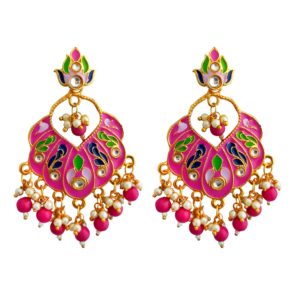 Kriaa Austrian Stone Pink Meenakari Dangler Earrings
