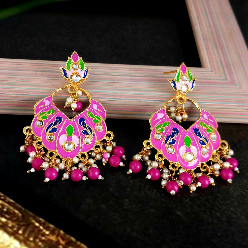 Kriaa Austrian Stone Pink Meenakari Dangler Earrings