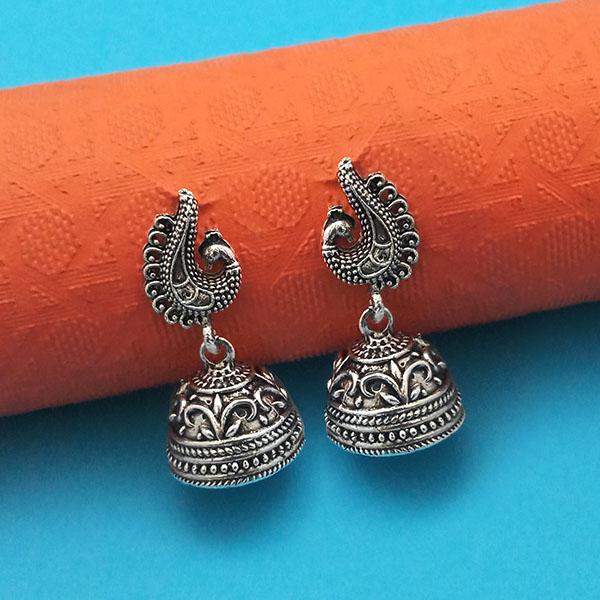 Jeweljunk Oxidised Plated Peacock Jhumki Earrings