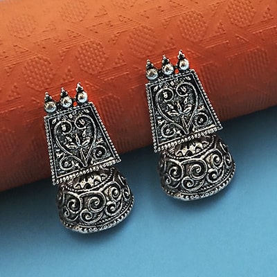 JewelMaze Oxidised Plated Jhumki Earrings - 1315029