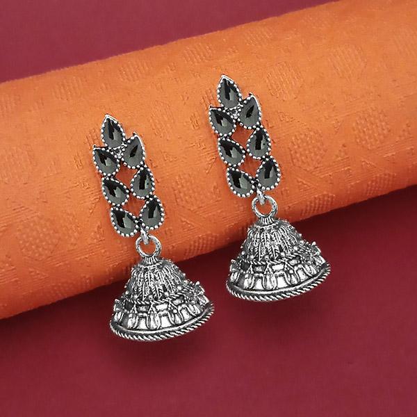JewelMaze Oxidised Plated Leaf Design Jhumki Earrings
