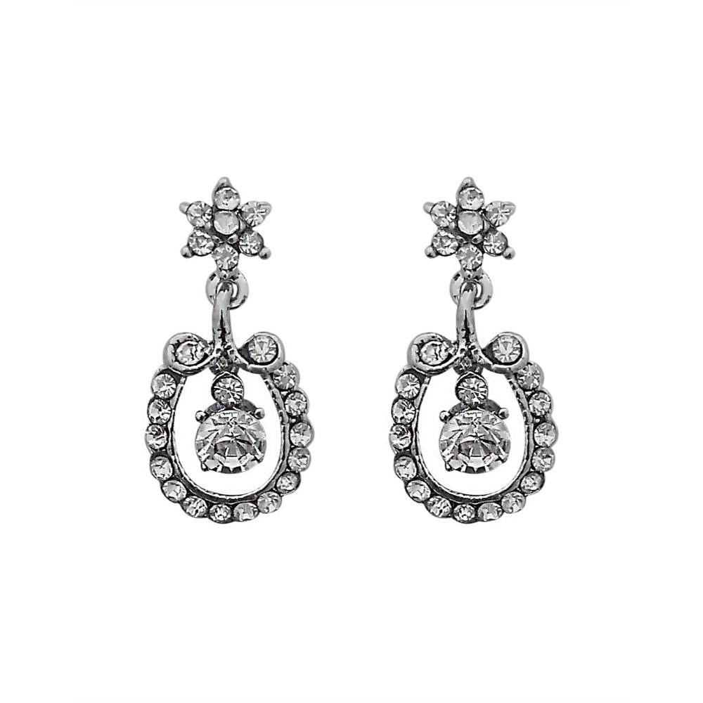 JewelMaze Austrian Stone Silver Plated Stud Earrings ( assorted design )