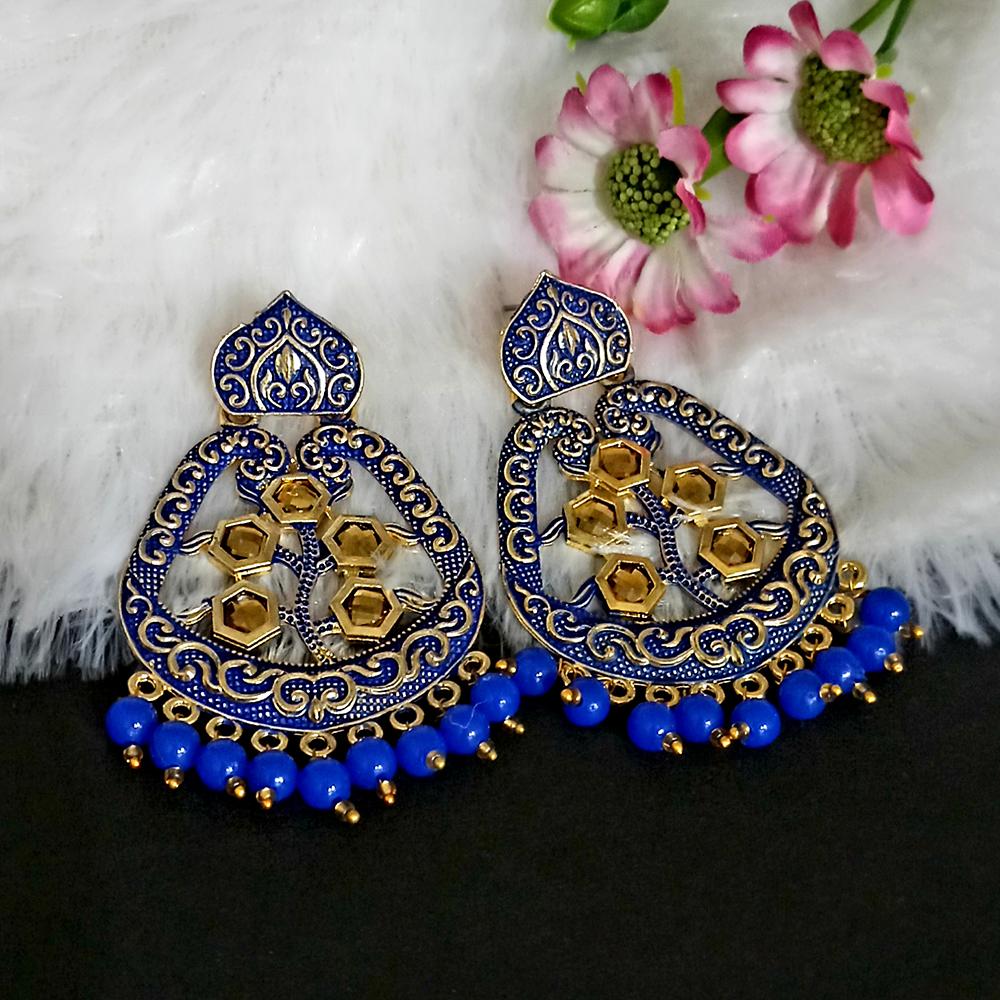 JewelMaze Blue Matte Meenakari Dangler Beads Drop Earrings -1318002E