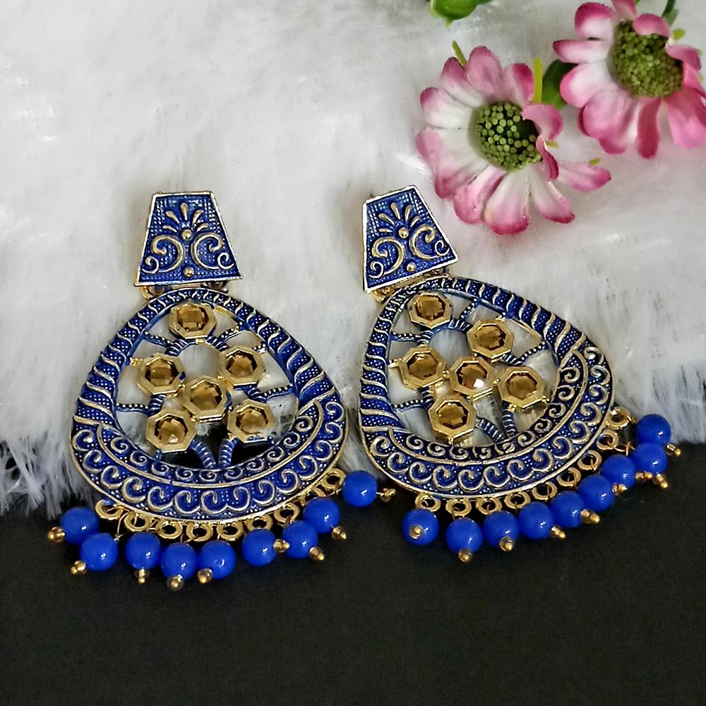 JewelMaze Blue Matte Meenakari Dangler Beads Drop Earrings -1318003E