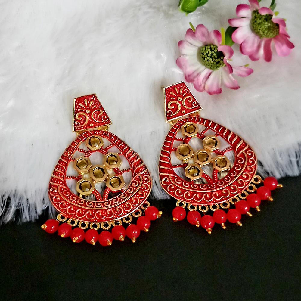 Woma Red Matte Meenakari Dangler Beads Drop Earrings -1318003G