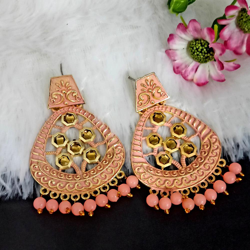 Woma Peach Matte Meenakari Dangler Beads Drop Earrings -1318003H