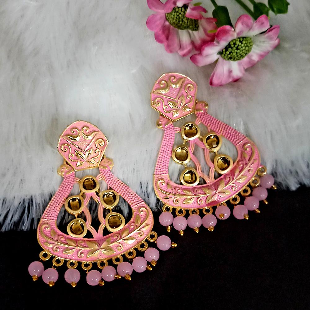 JewelMaze Pink Matte Meenakari Dangler Beads Drop Earrings -1318004C