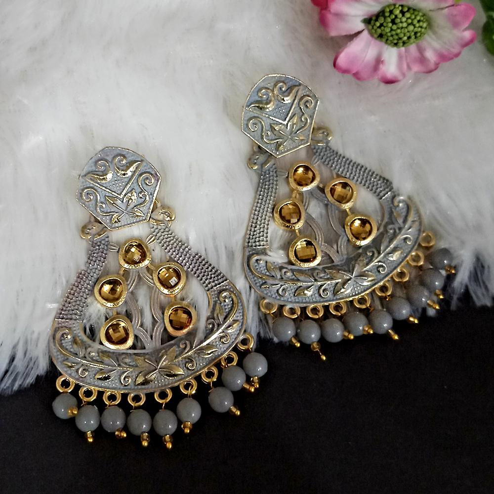 JewelMaze Grey Matte Meenakari Dangler Beads Drop Earrings -1318004D