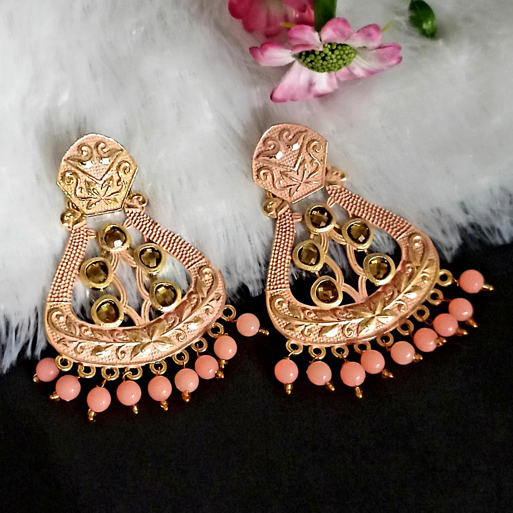 JewelMaze Peach Matte Meenakari Dangler Beads Drop Earrings -1318004H