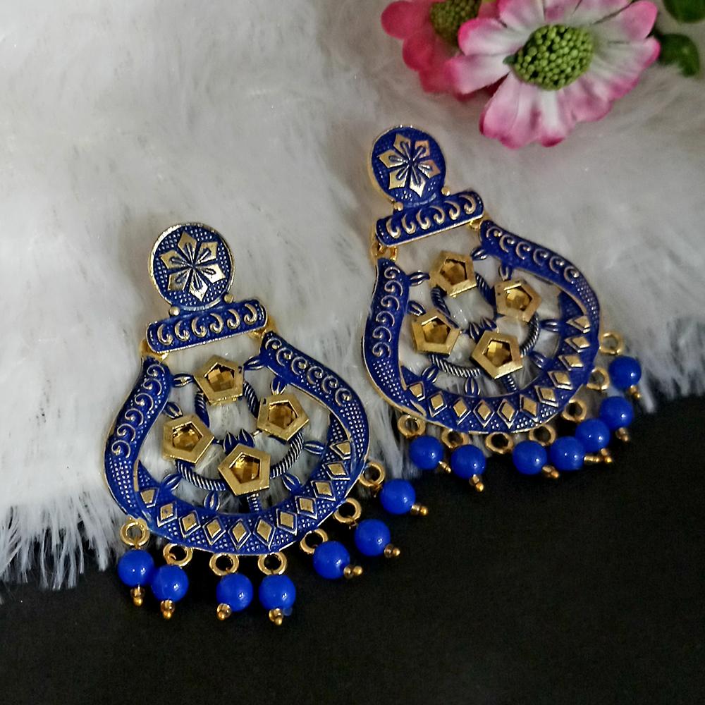 Woma Blue Matte Meenakari Dangler Beads Drop Earrings -1318005E