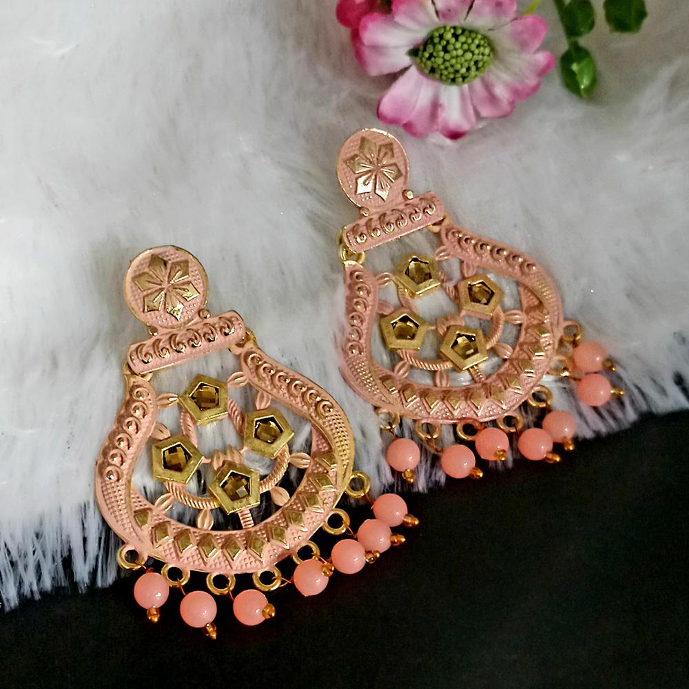 Woma Peach Matte Meenakari Dangler Beads Drop Earrings -1318005H