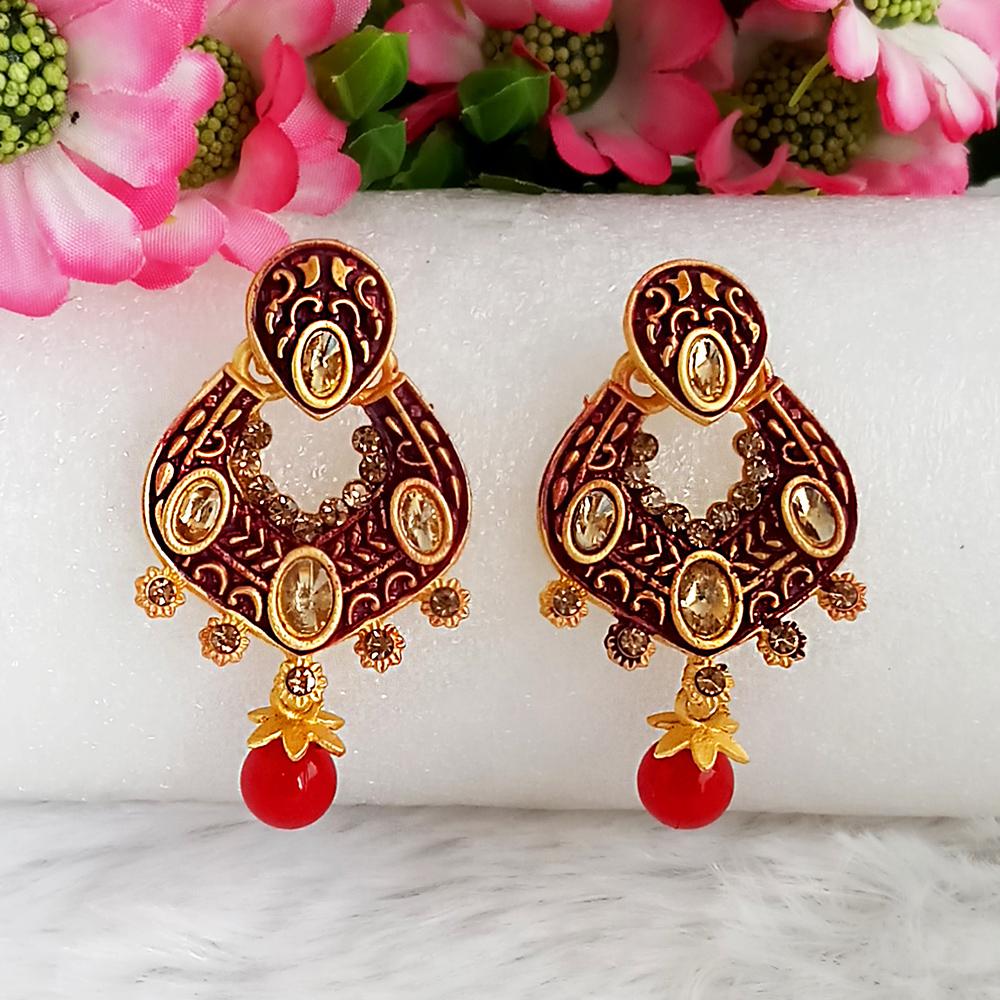 JewelMaze Maroon Matte Meenakari Dangler Earrings -1318055D