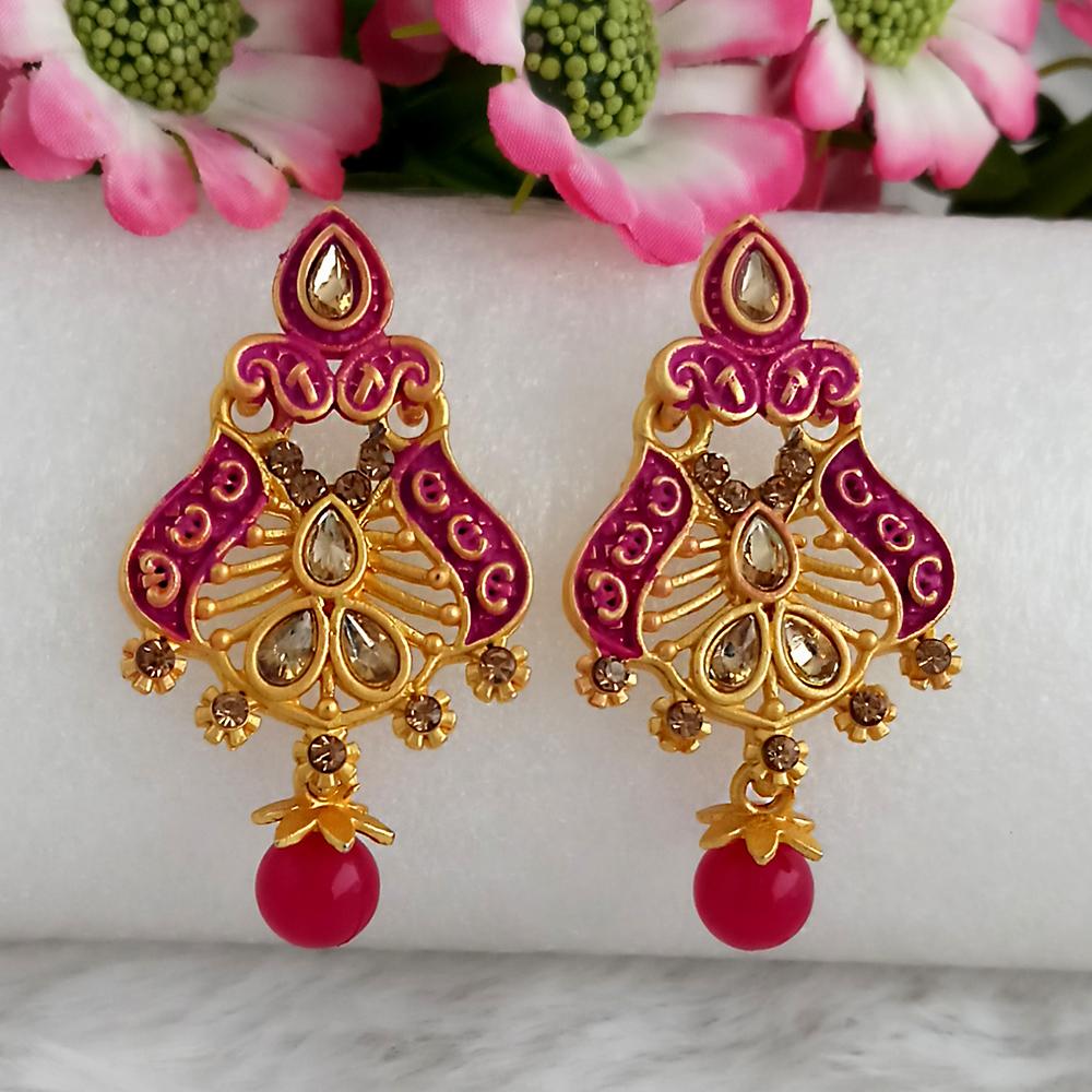 JewelMaze Pink Matte Meenakari Dangler Earrings -1318057A