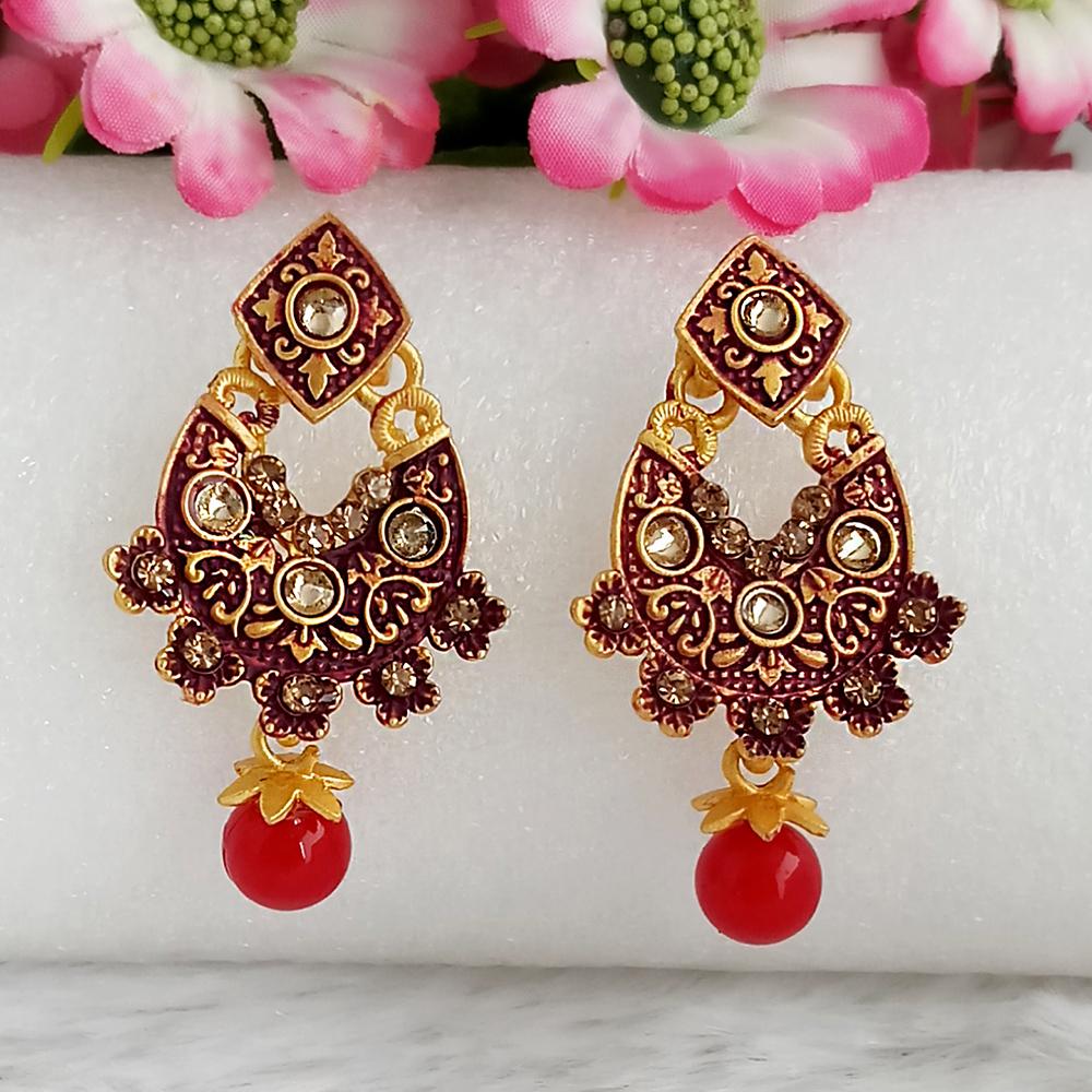 JewelMaze Maroon Matte Meenakari Dangler Earrings -1318058D