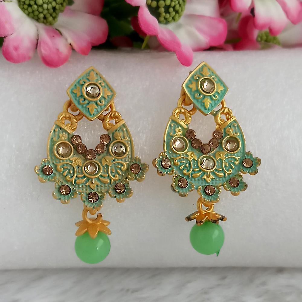 JewelMaze Green Matte Meenakari Jhumki Earrings-1318058b
