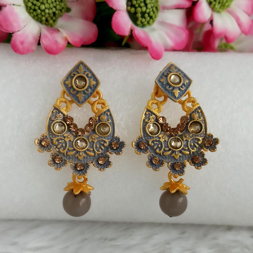 JewelMaze Grey Matte Meenakari Jhumki Earrings-1318058c