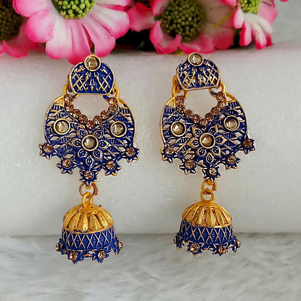Woma Blue Matte Meenakari Jhumki Earrings -1318065E
