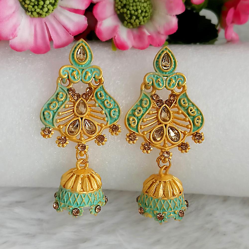 Woma Green Matte Meenakari Jhumki Earrings -1318066B