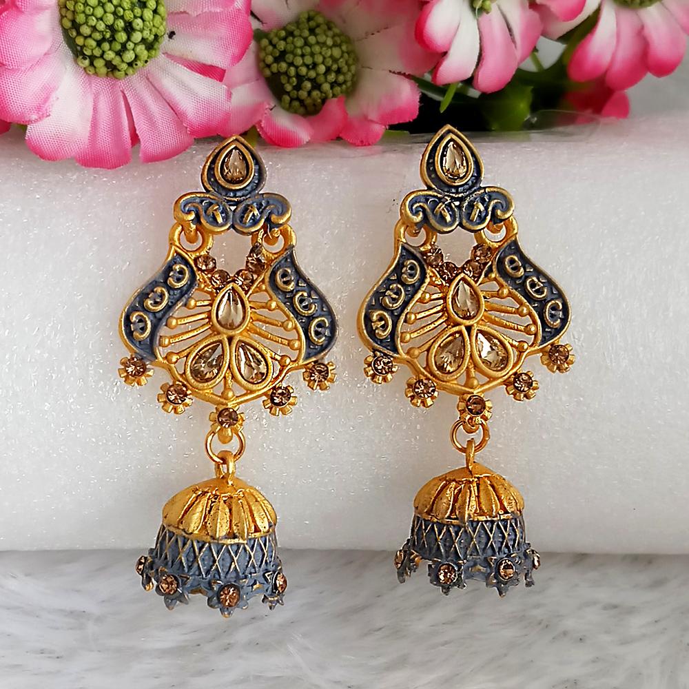 JewelMaze Grey Matte Meenakari Jhumki Earrings -1318066C