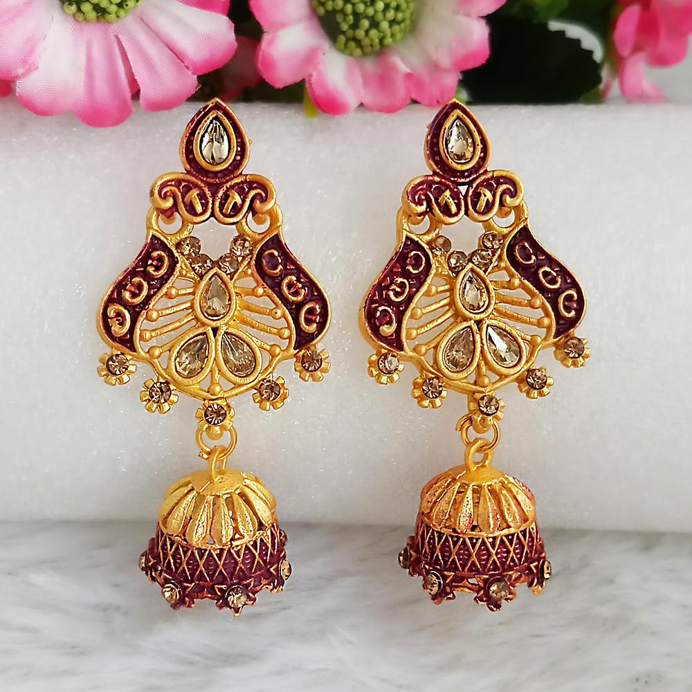 Woma Maroon Matte Meenakari Jhumki Earrings -1318066D