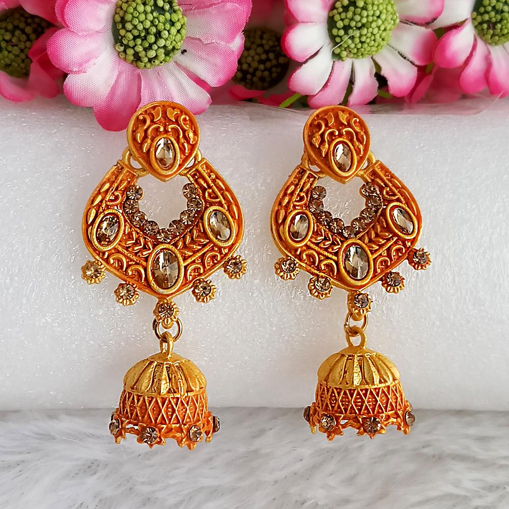 Woma Orange Matte Meenakari Jhumki Earrings -1318067F
