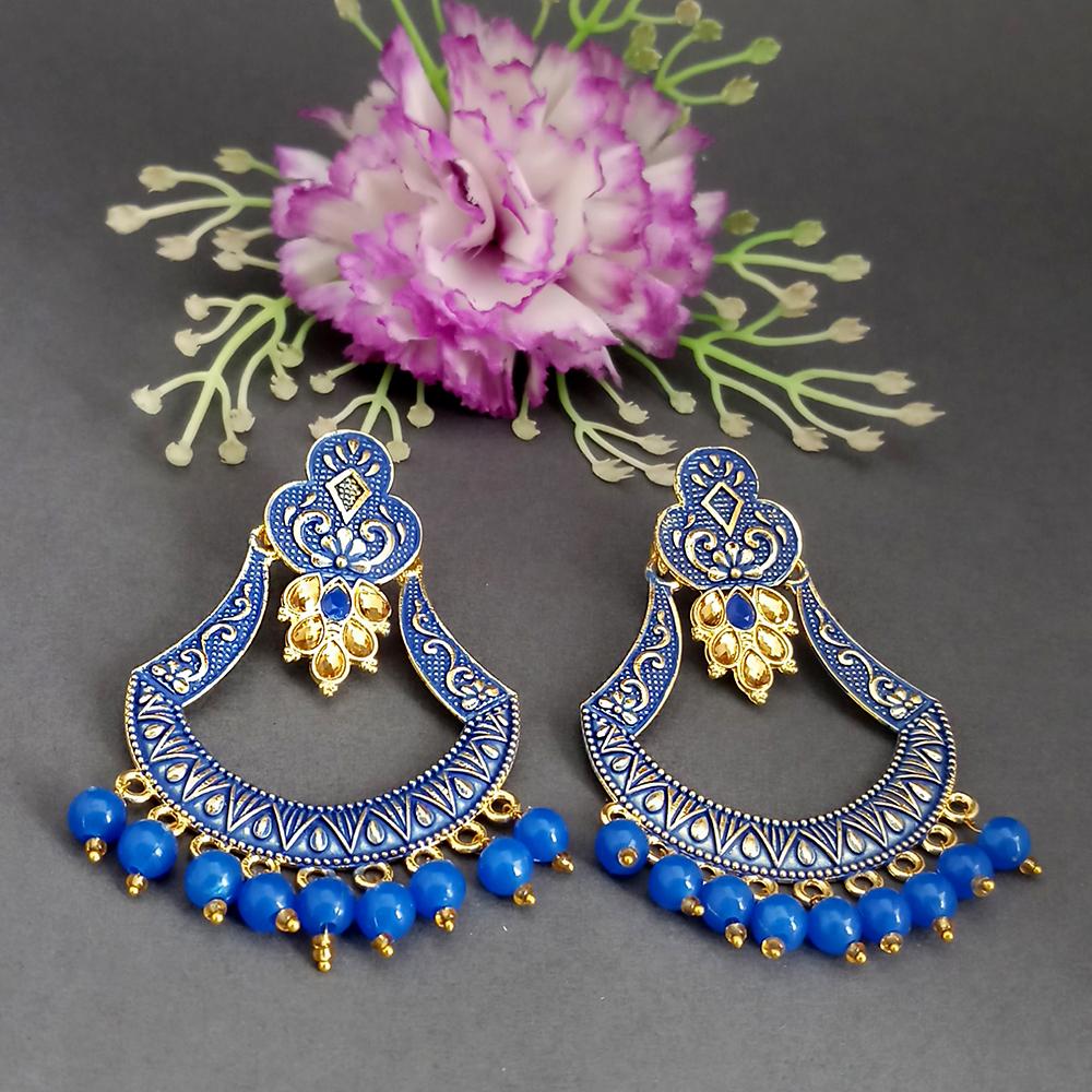JewelMaze Blue Matte Meenakari Designer Dangler Earrings-1318071G