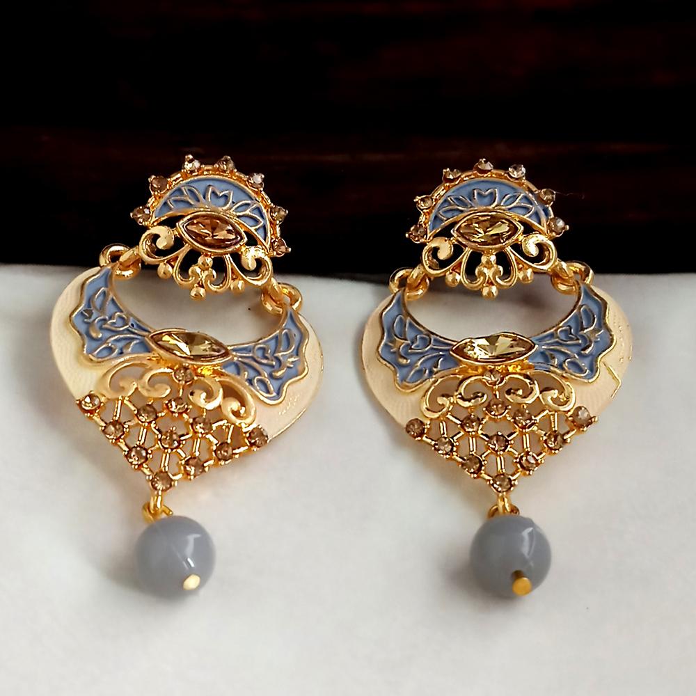 JewelMaze Grey Meenakari Matte Dangler Earrings -1318078C