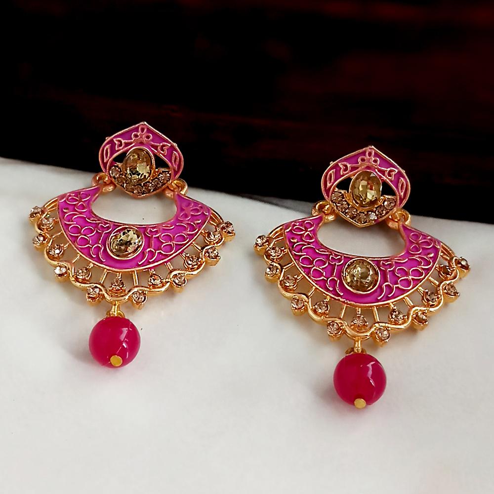JewelMaze Pink Meenakari Matte Dangler Earrings -1318079A