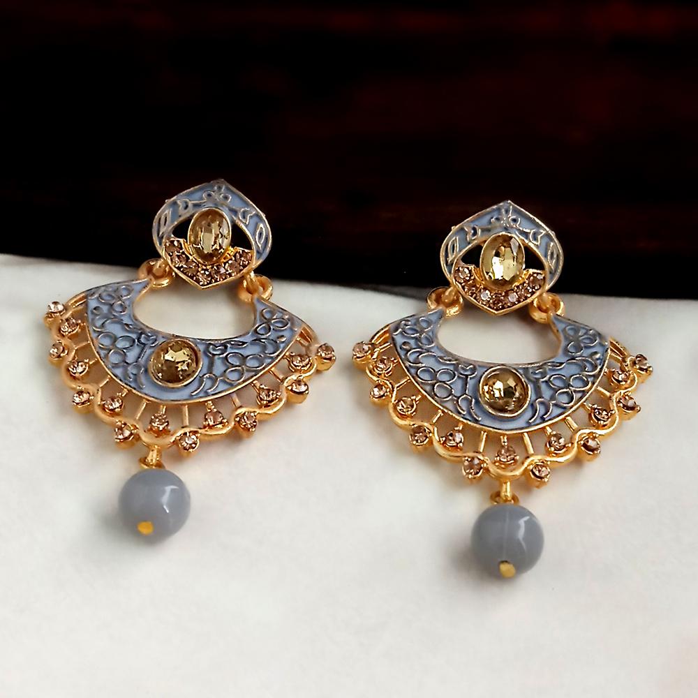 JewelMaze Grey Meenakari Matte Dangler Earrings -1318079C