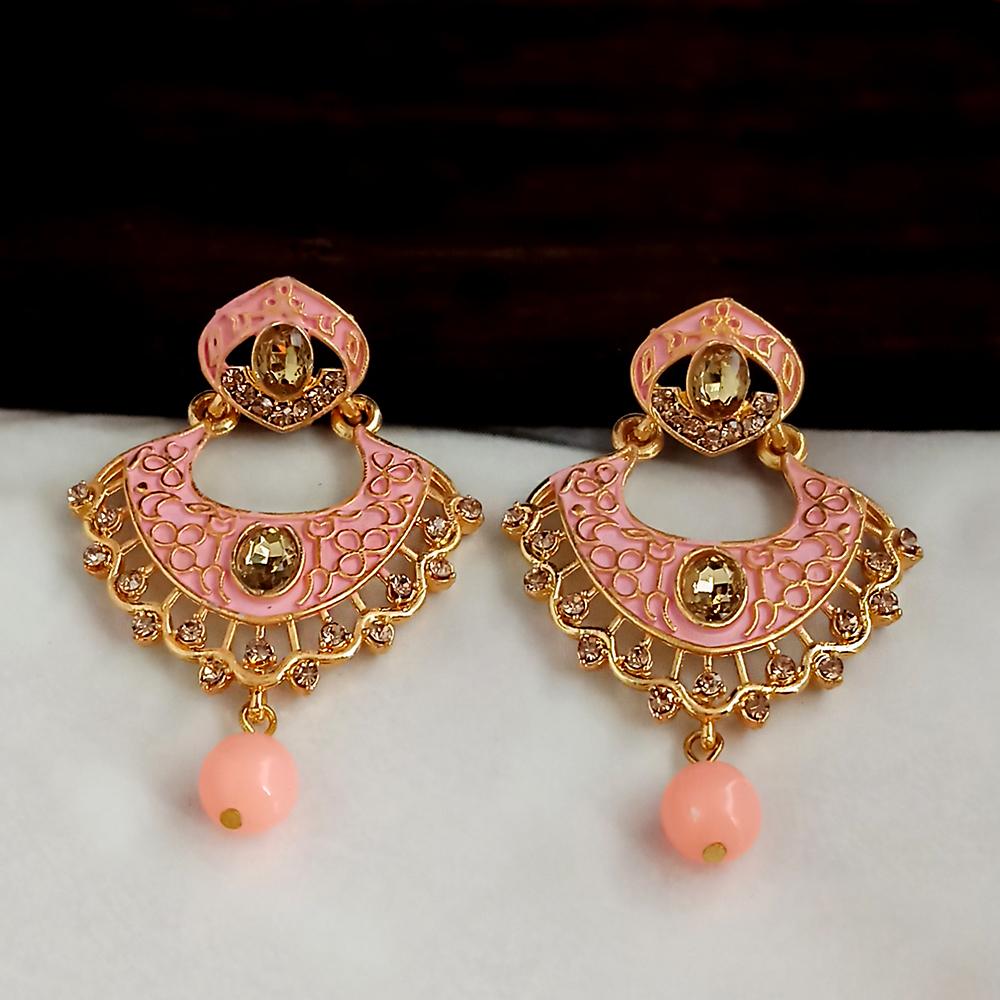 Woma Peach Meenakari Matte Dangler Earrings -1318079F