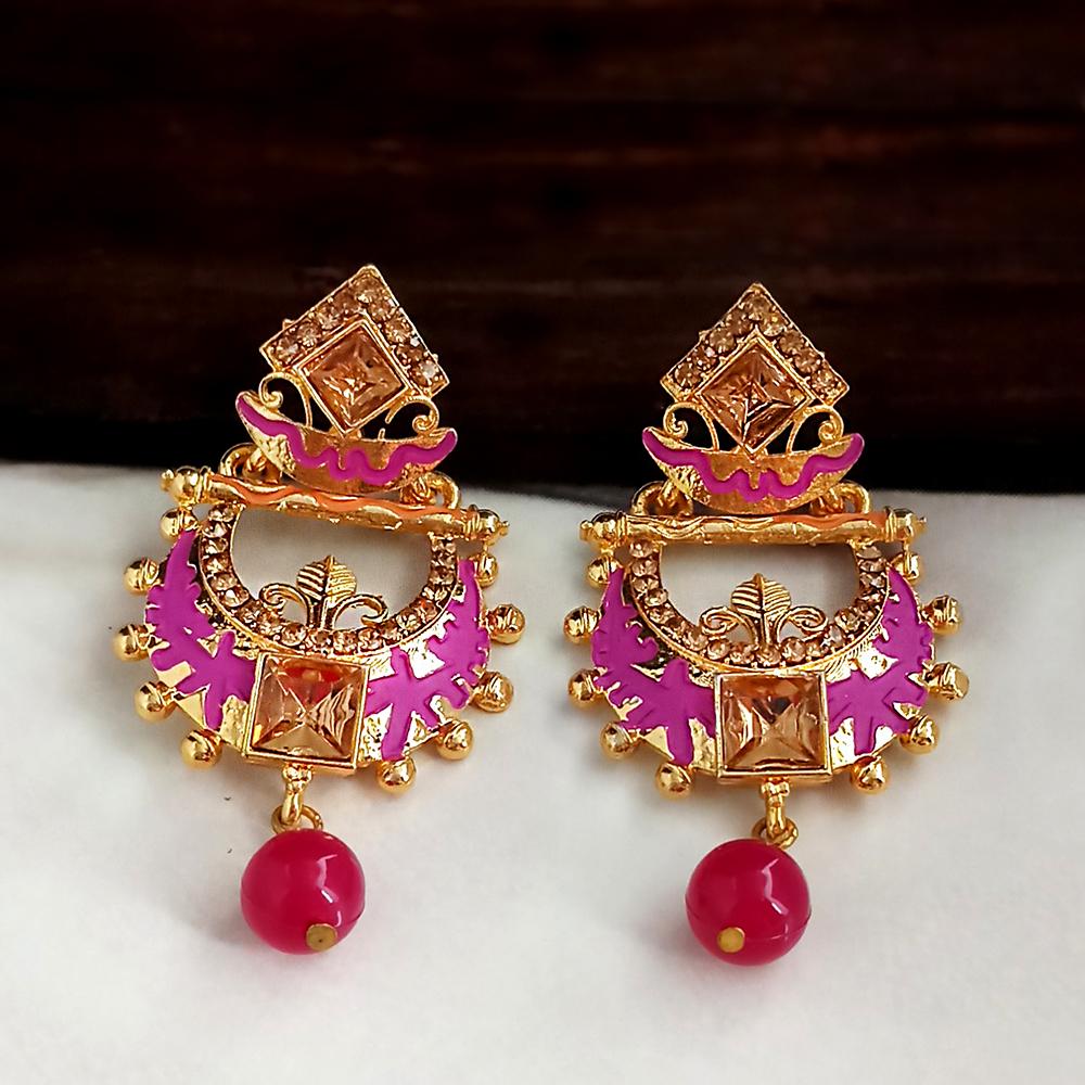 JewelMaze Pink Meenakari Matte Dangler Earrings -1318081A