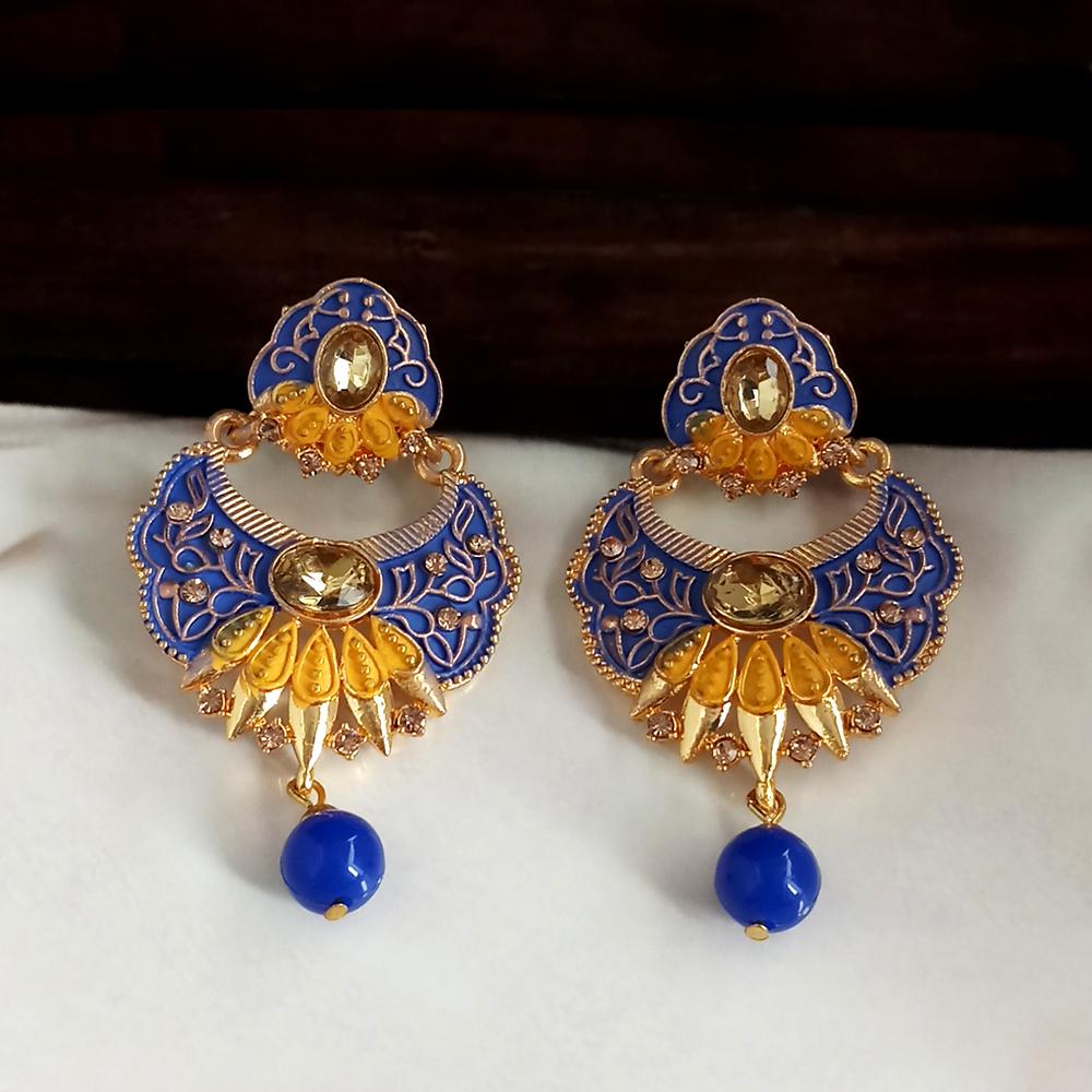 JewelMaze Blue Meenakari Matte Dangler Earrings -1318083D