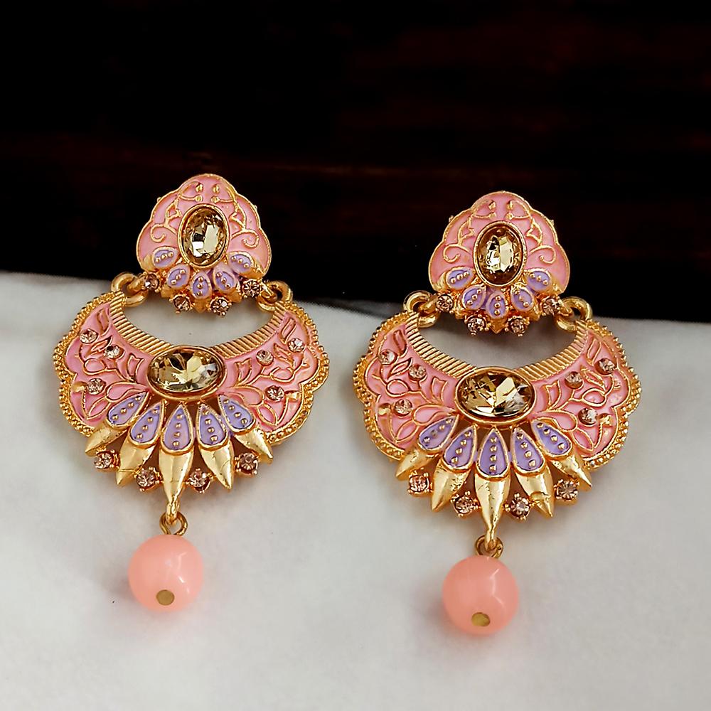 JewelMaze Peach Meenakari Matte Dangler Earrings -1318083E