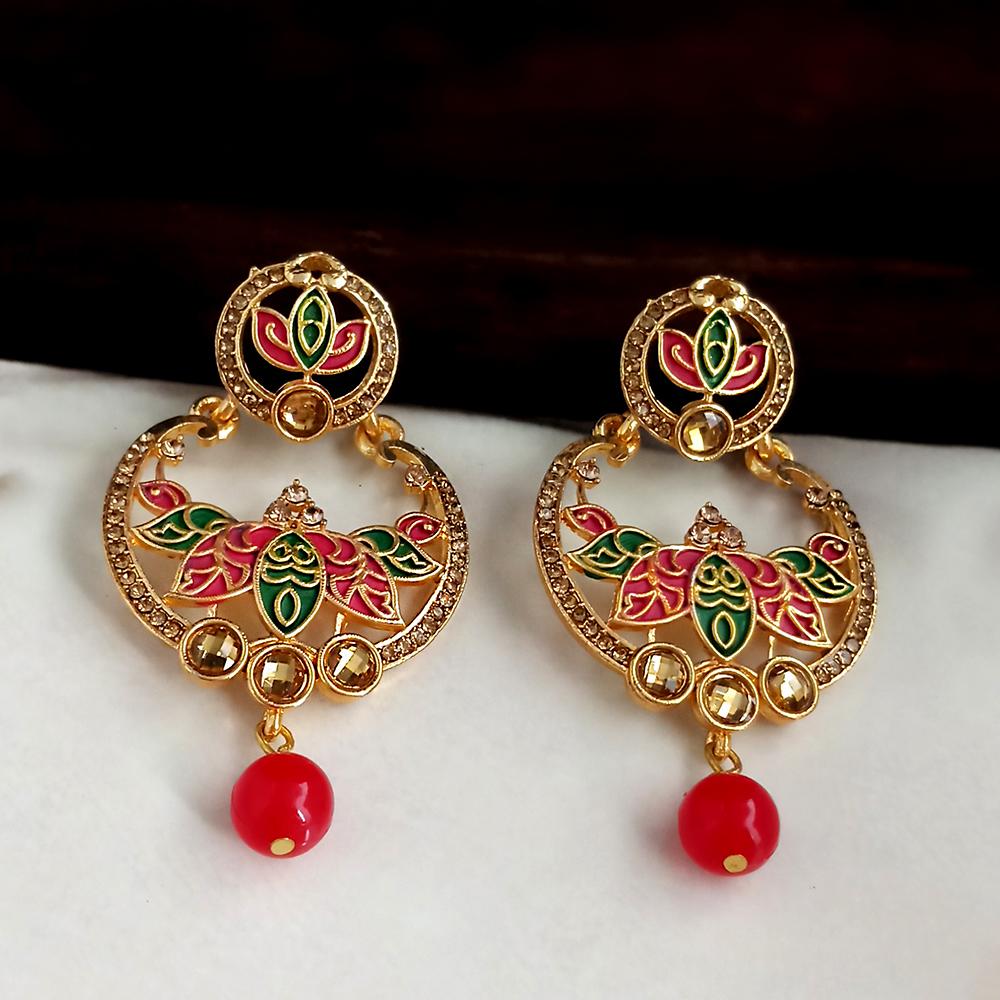 JewelMaze Red Meenakari Matte Dangler Earrings -1318085B