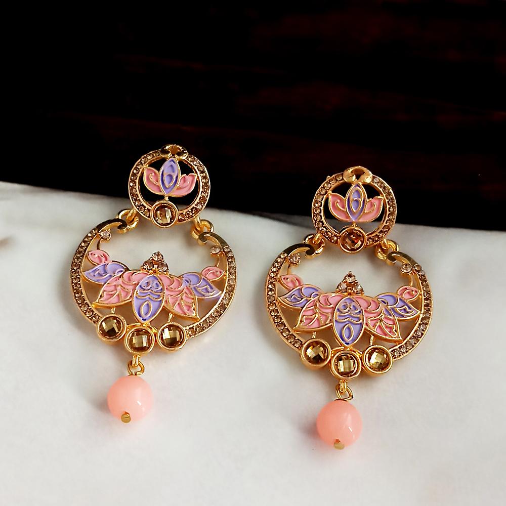 JewelMaze Peach Meenakari Matte Dangler Earrings -1318085E
