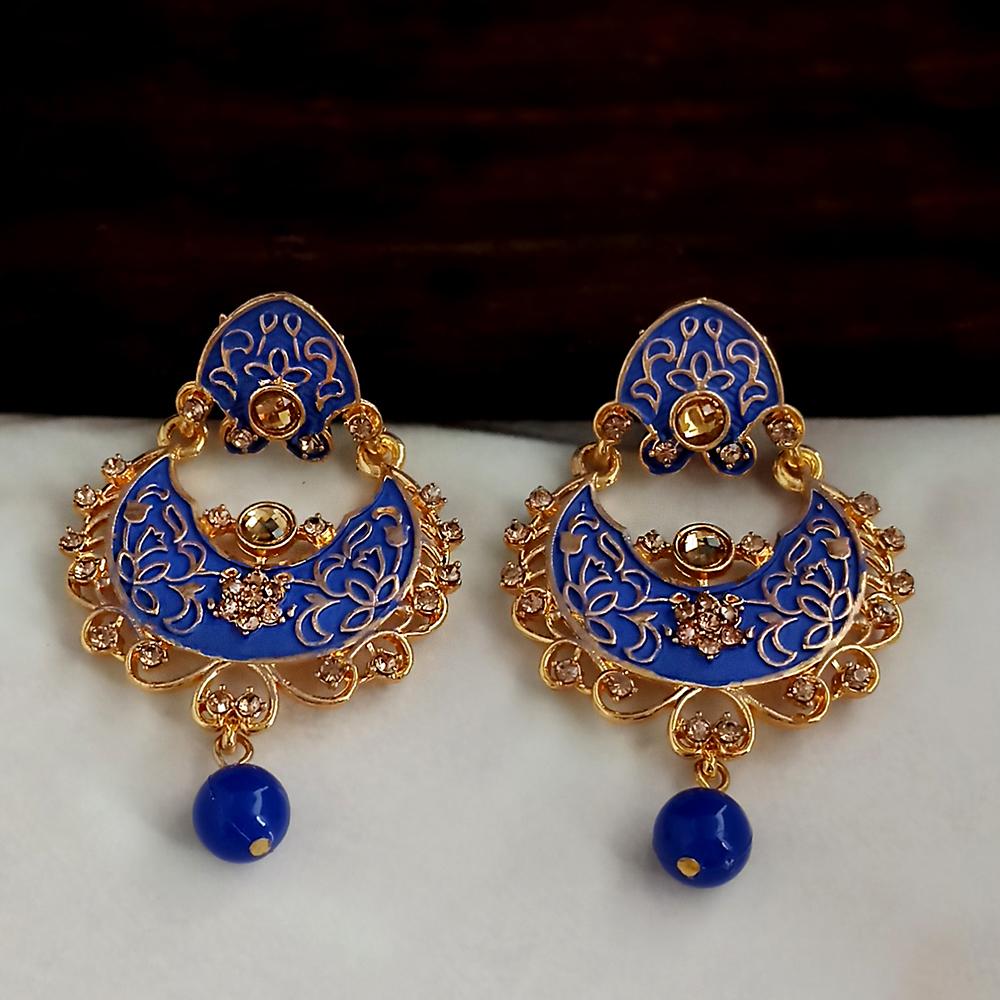 JewelMaze Blue Meenakari Matte Dangler Earrings -1318086E