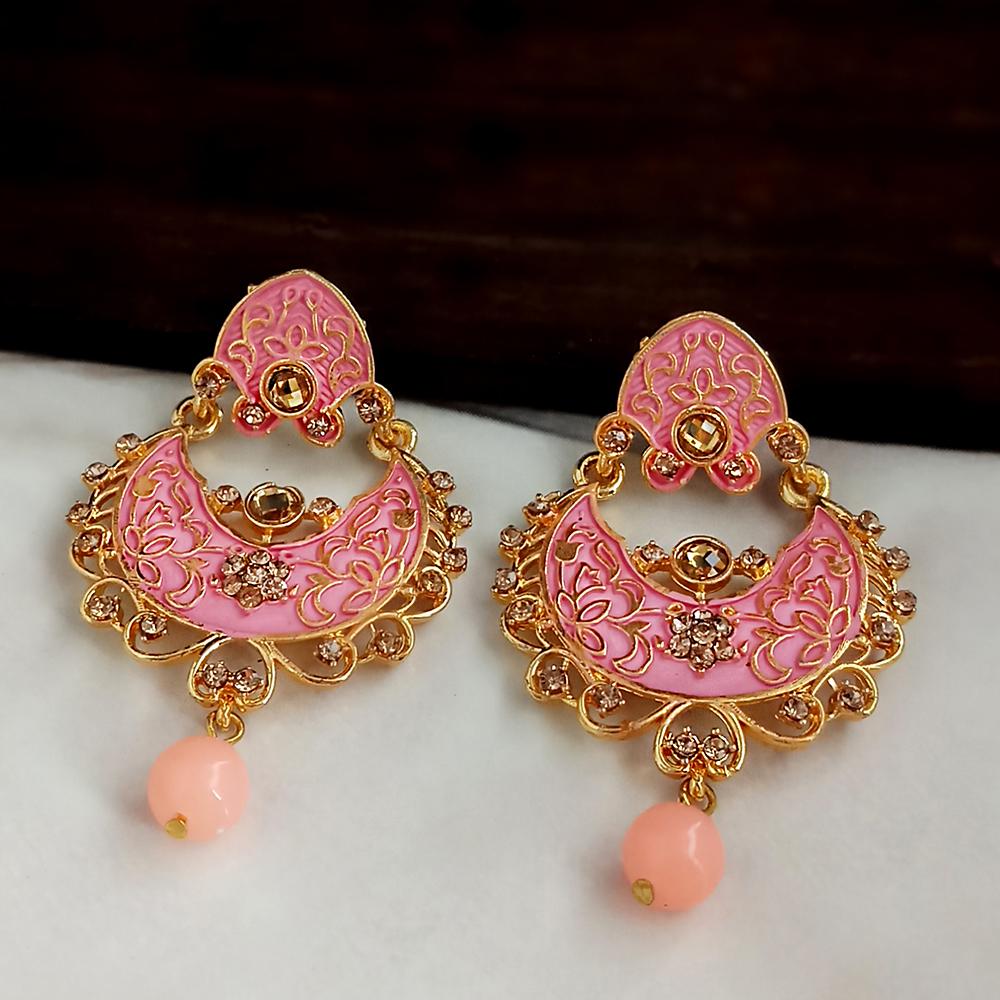 JewelMaze Peach Meenakari Matte Dangler Earrings -1318086F