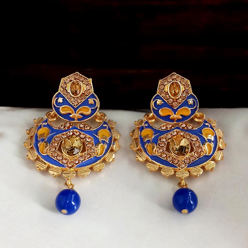 JewelMaze Blue Meenakari Matte Dangler Earrings -1318087D