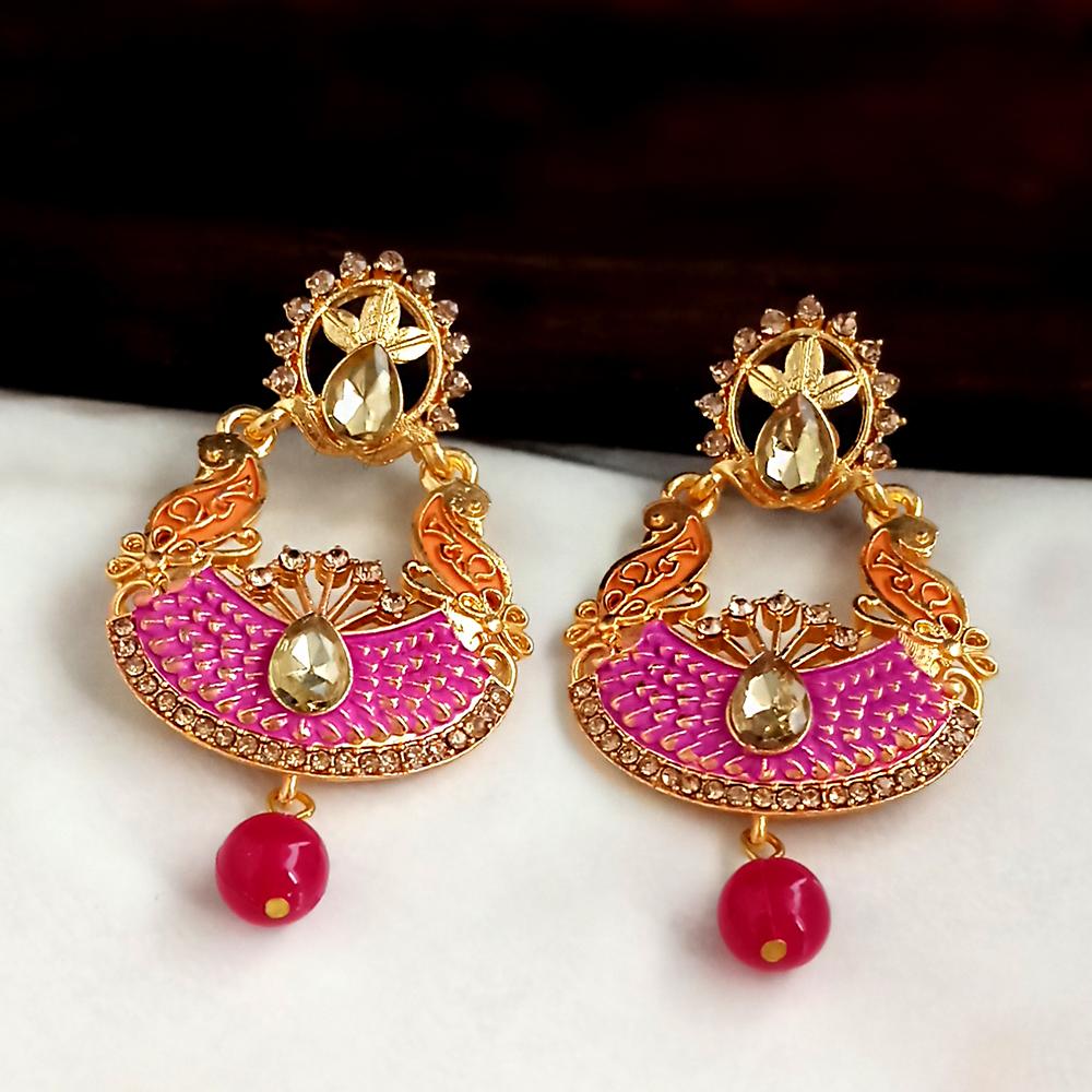 JewelMaze Pink Meenakari Matte Dangler Earrings -1318089A