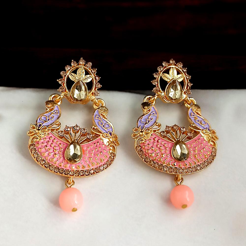 JewelMaze Peach Meenakari Matte Dangler Earrings -1318089E