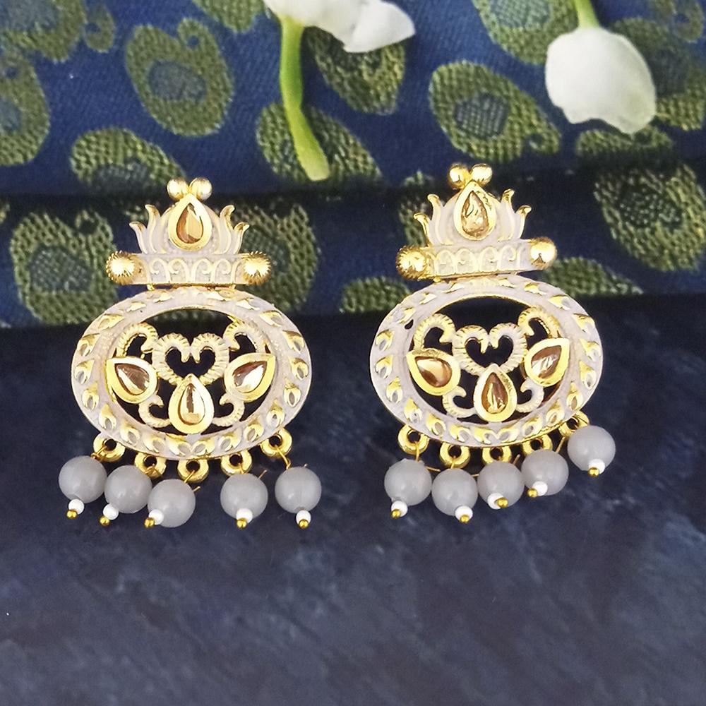 Woma Grey Matte Meenakari Dangler Beads Drop Earrings - 1318092C