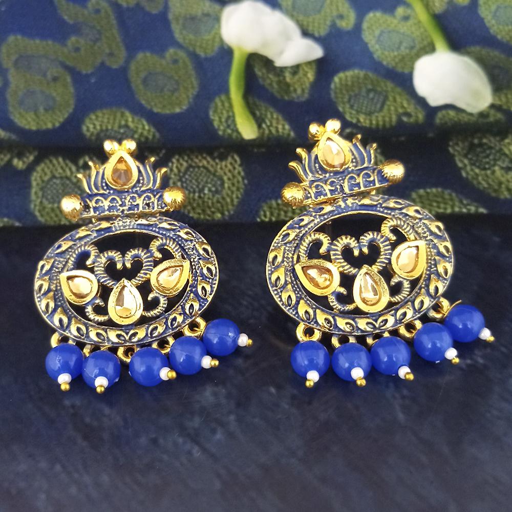 JewelMaze Blue Matte Meenakari Dangler Beads Drop Earrings - 1318092G