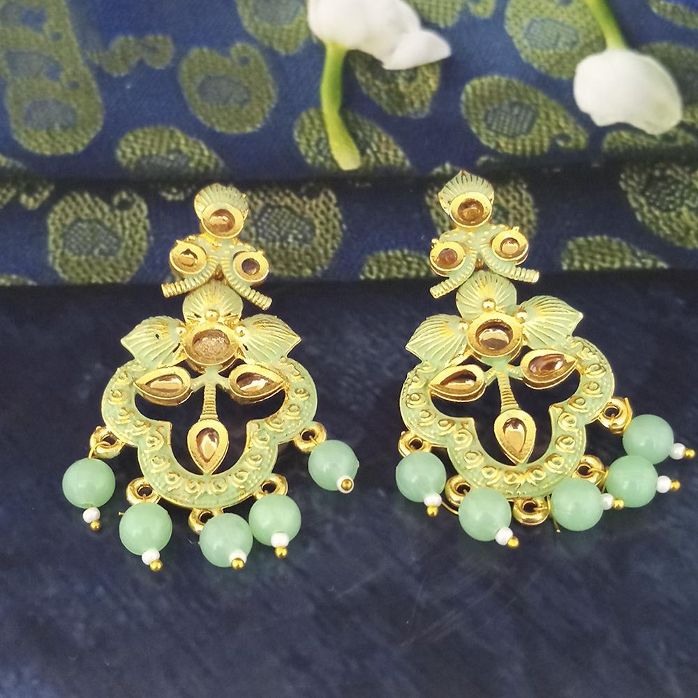 JewelMaze Green Matte Meenakari Dangler Beads Drop Earrings - 1318093B