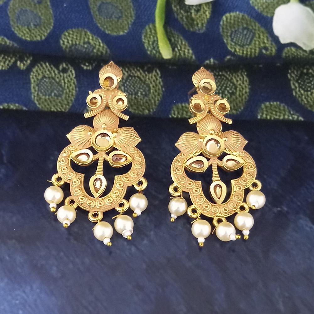 JewelMaze Peach Matte Meenakari Dangler Beads Drop Earrings - 1318093H