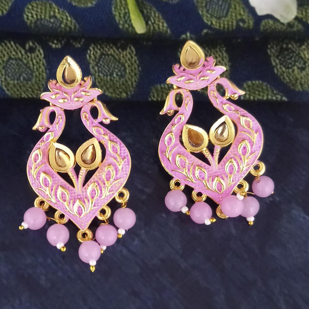 JewelMaze Pink Matte Meenakari Dangler Beads Drop Earrings - 1318094A