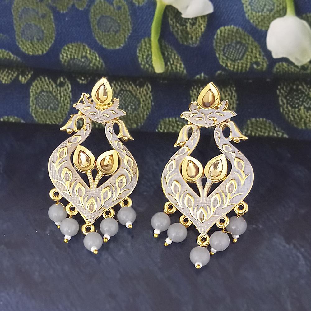 JewelMaze Grey Matte Meenakari Dangler Beads Drop Earrings - 1318094C