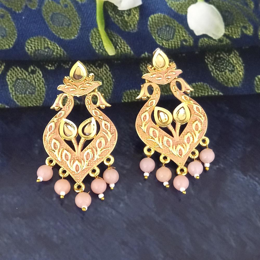 Woma Peach Matte Meenakari Dangler Beads Drop Earrings - 1318094D