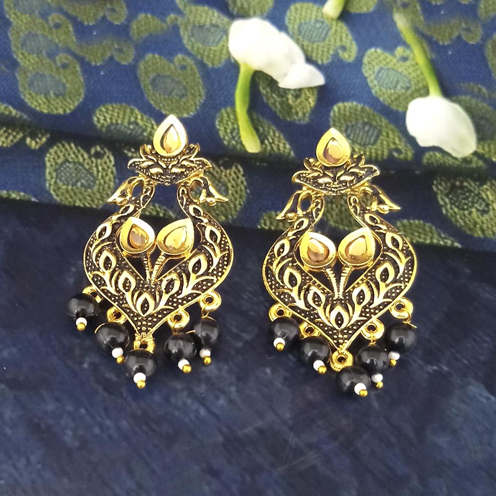 JewelMaze Black Matte Meenakari Dangler Beads Drop Earrings - 1318094E